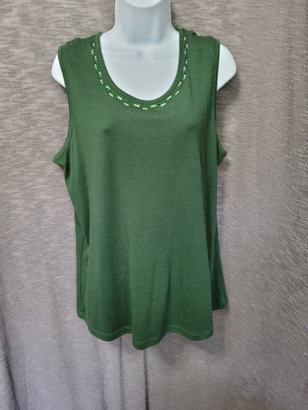 Y2K Womens Embellished Tank Top L Green Stretch Lightweight Feminine - Picture 15 of 16